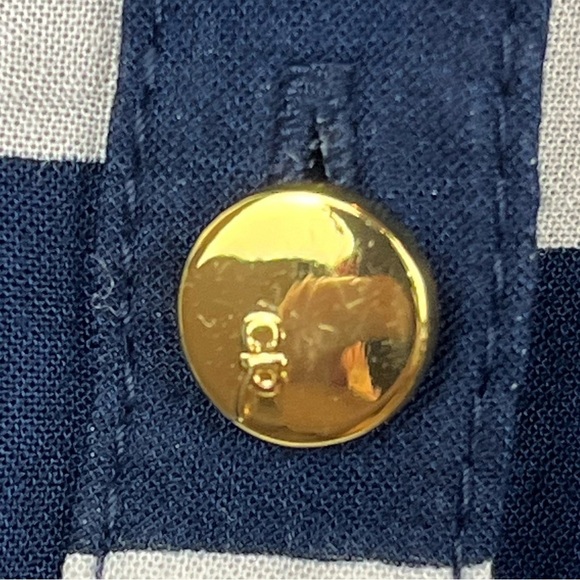 CYNTHIA ROWLEY Nautical Sheer Blouse Popover Navy Blue Window Pane Print Medium - Picture 6 of 16